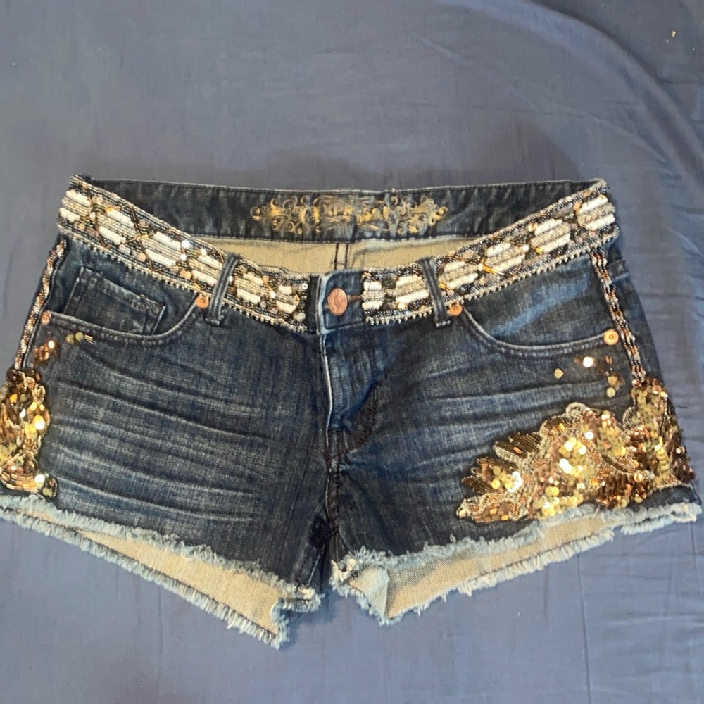 Express Beaded Denim Shorts